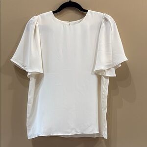 Ann Taylor White Flutter Sleeve Creme Blouse